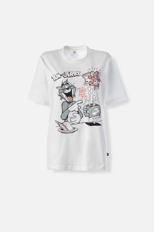Card slide image -  CAMISETA DE TOM Y JERRY CUELLO REDONDO MARFIL PARA MUJER