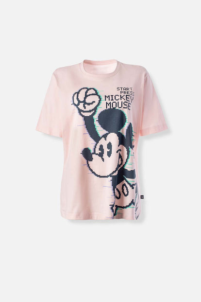  CAMISETA DE MICKEY MOUSE ROSADA MANGA CORTA PARA MUJER