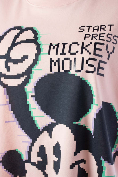 CAMISETA DE MICKEY MOUSE ROSADA MANGA CORTA PARA MUJER