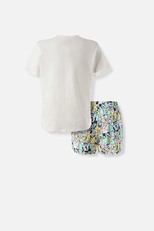PIJAMA DE MICKEY MOUSE MARFIL Y MULTICOLOR DE PANTALÓN CORTO PARA MUJER