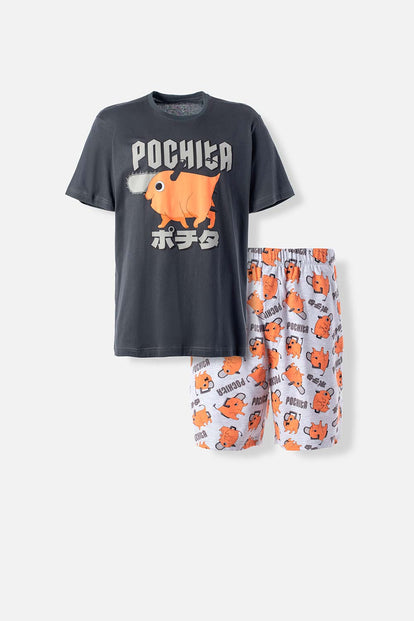 PIJAMA DE POCHITA PANTALÓN CORTO GRIS PARA HOMBRE