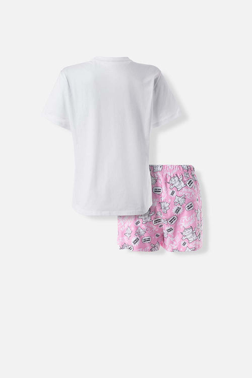 PIJAMA DE TOY STORY CON PANTALÓN CORTO BLANCO Y ROSA PARA MUJER