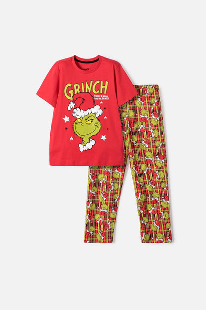 PIJAMA DE GRINCH PANTALÓN LARGO ROJO PARA NIÑO UNISEX