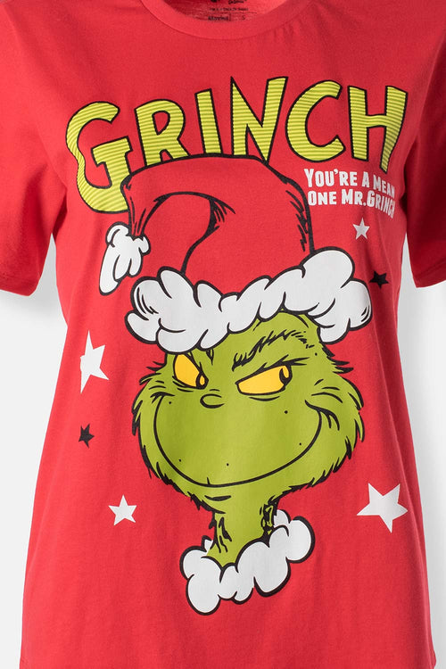 Card slide image -  PIJAMA DE GRINCH PANTALÓN LARGO ROJO PARA MUJER