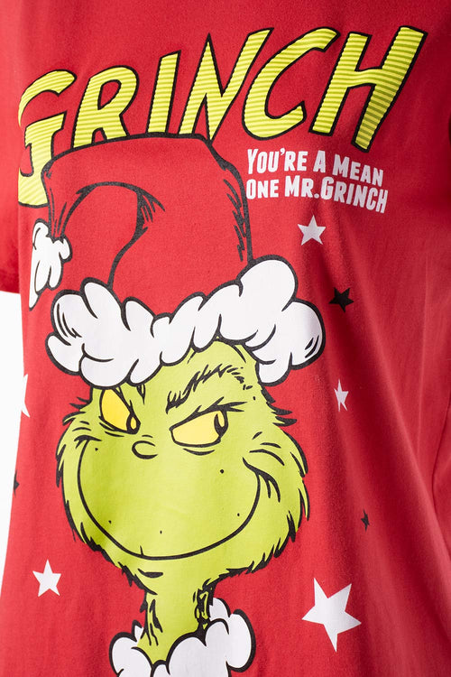 Card slide image -  PIJAMA DE GRINCH PANTALÓN LARGO ROJO PARA MUJER