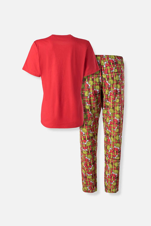 Card slide image -  PIJAMA DE GRINCH PANTALÓN LARGO ROJO PARA MUJER