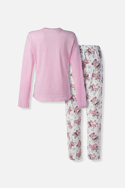 PIJAMA DE LILO Y STITCH CON PANTALON Y BUZO LARGO PARA MUJER
