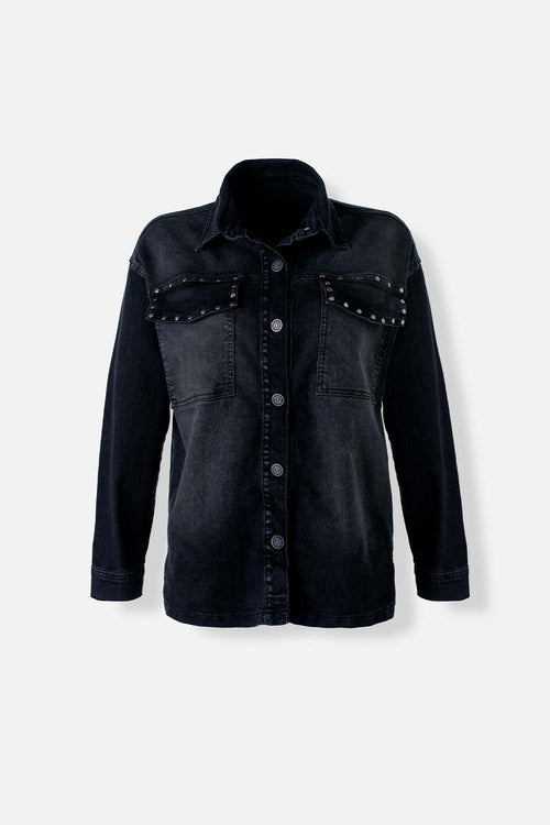 CHAQUETA DE MOVIES NEGRA CON TACHES DECORATIVOS PARA MUJER