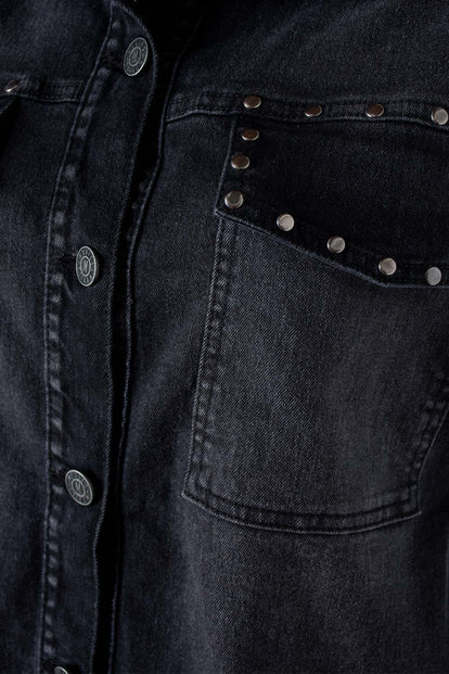 CHAQUETA DE MOVIES NEGRA CON TACHES DECORATIVOS PARA MUJER