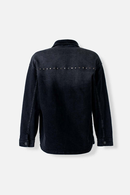 CHAQUETA DE MOVIES NEGRA CON TACHES DECORATIVOS PARA MUJER