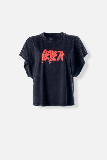 CAMISETA DE SLAYER RELAX FIT NEGRO LAVANDERÍA PARA MUJER