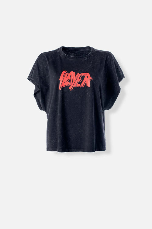 CAMISETA DE SLAYER RELAX FIT NEGRO LAVANDERÍA PARA MUJER