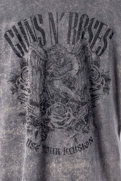  CAMISETA DE GUNS AND ROSES MANGA CORTA GRIS LAVADO PARA HOMBRE