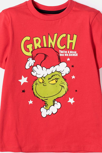  PIJAMA DE GRINCH PANTALÓN LARGO ROJO PARA NIÑO UNISEX 2T A 5T