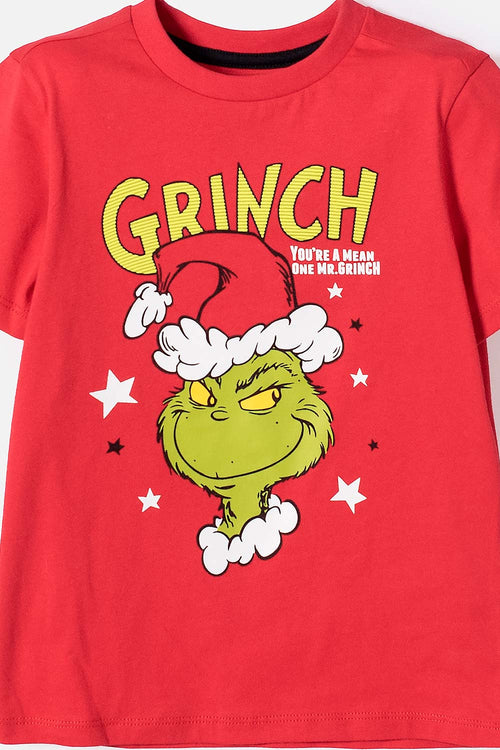 Card slide image -  PIJAMA DE GRINCH PANTALÓN LARGO ROJO PARA NIÑO UNISEX 2T A 5T