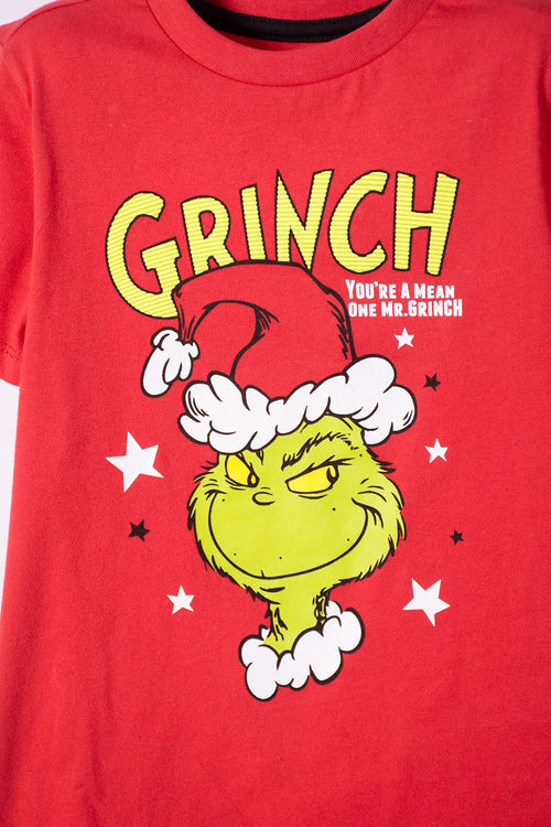 Card slide image -  PIJAMA DE GRINCH PANTALÓN LARGO ROJO PARA NIÑO UNISEX 2T A 5T