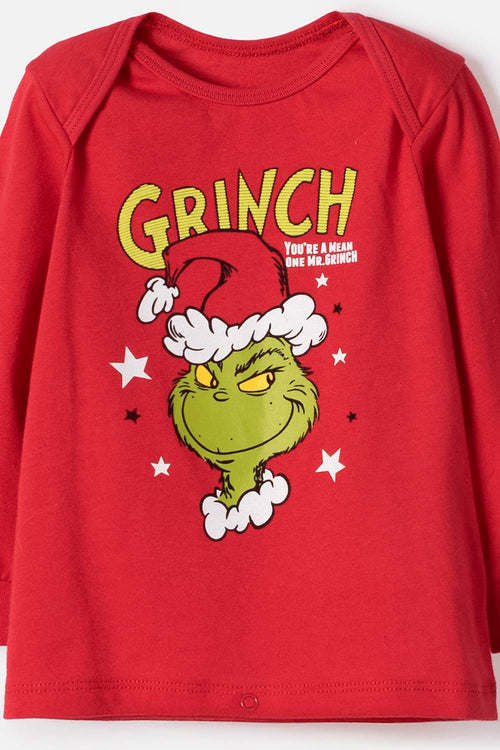 Card slide image -  PIJAMA DE GRINCH CON PANTALÓN LARGO ROJO PARA BEBÉ UNISEX